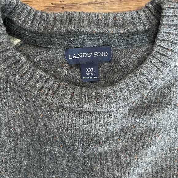 Lands' End Men's 100% Lambs’ Wool Crewneck Sweater XXL Neutral Knit Preppy - Picture 3 of 10